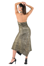 Load image into Gallery viewer, Metallic Pleated Halter Midi Asymmetric Dress