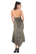 Load image into Gallery viewer, Metallic Pleated Halter Midi Asymmetric Dress