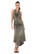 Load image into Gallery viewer, Metallic Pleated Halter Midi Asymmetric Dress