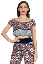 Load image into Gallery viewer, Mexican Style Off-The-Shoulder Tile Print Crop Top
