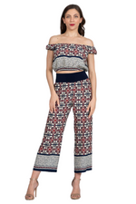 Load image into Gallery viewer, Mexican Style Off-The-Shoulder Tile Print Crop Top
