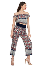 Load image into Gallery viewer, Mexican Style Off-The-Shoulder Tile Print Crop Top
