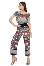 Load image into Gallery viewer, Mexican Style Off-The-Shoulder Tile Print Crop Top
