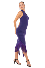 Load image into Gallery viewer, Midi Asymmetric Tango Skirt With Fringe
