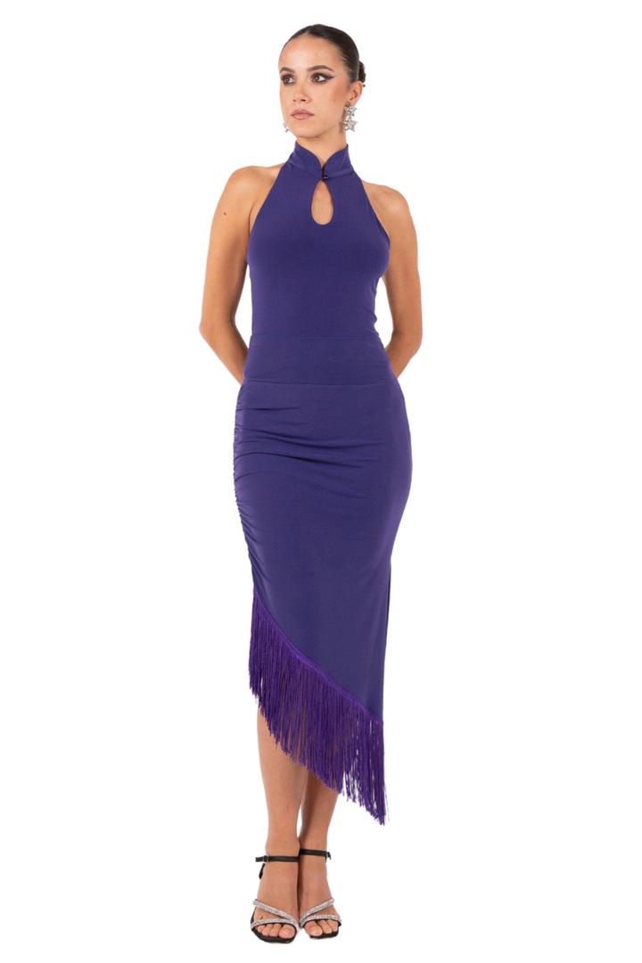 Midi Asymmetric Tango Skirt With Fringe