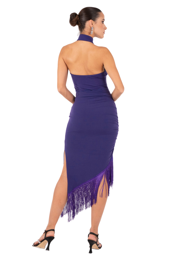 Midi Asymmetric Tango Skirt With Fringe