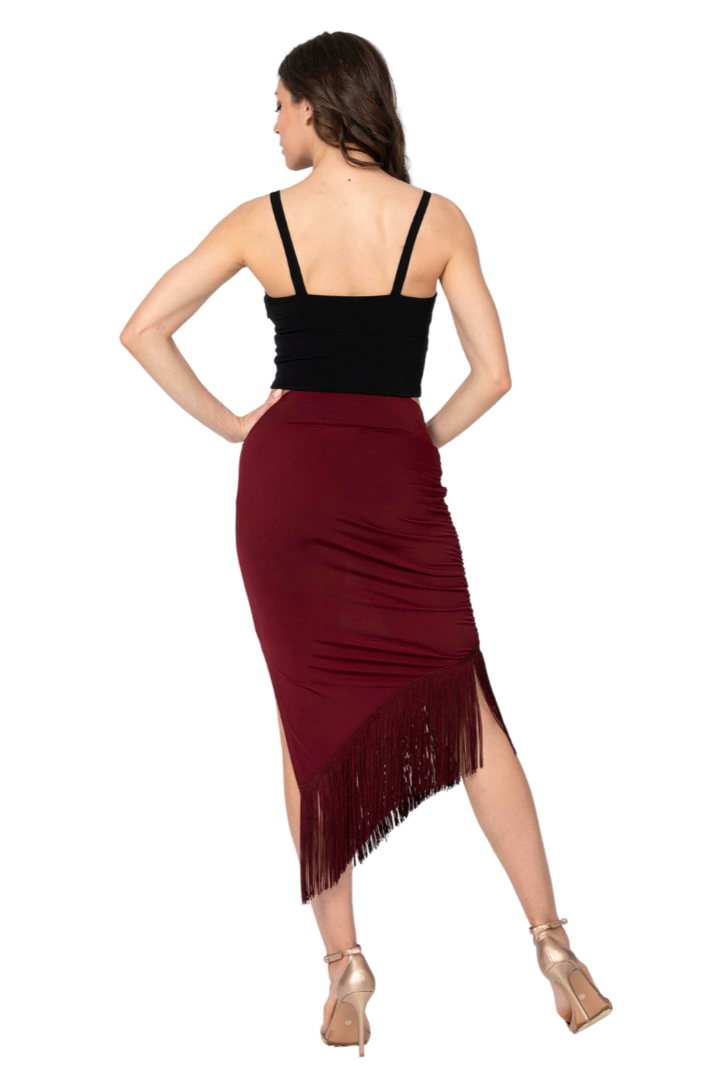 Midi Asymmetric Tango Skirt With Fringe