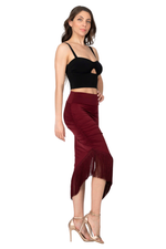 Load image into Gallery viewer, Midi Asymmetric Tango Skirt With Fringe