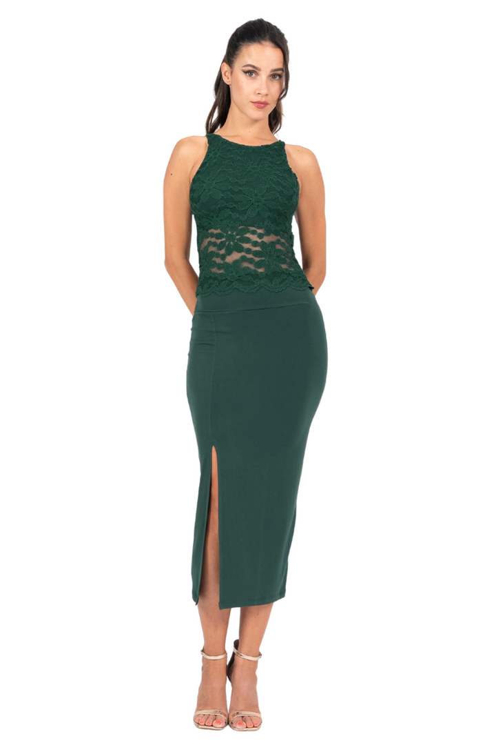 Lace Keyhole Back Dance Sleeveless Crop Top