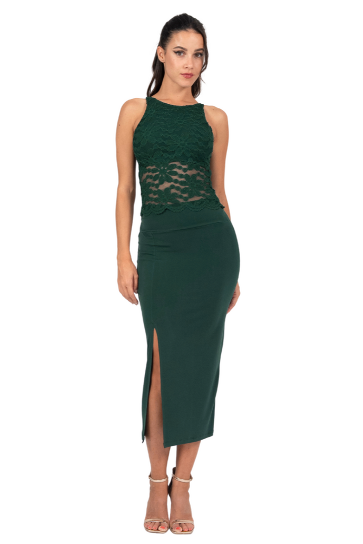 Lace Keyhole Back Dance Sleeveless Crop Top