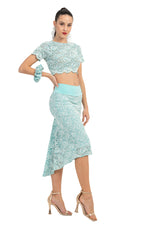 Load image into Gallery viewer, Mint Floral Lace Fishtail Skirt
