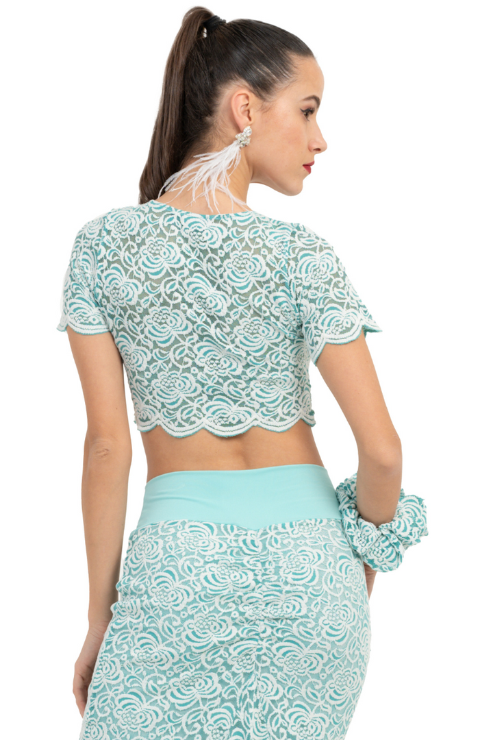 Mint Floral Lace Fishtail Skirt