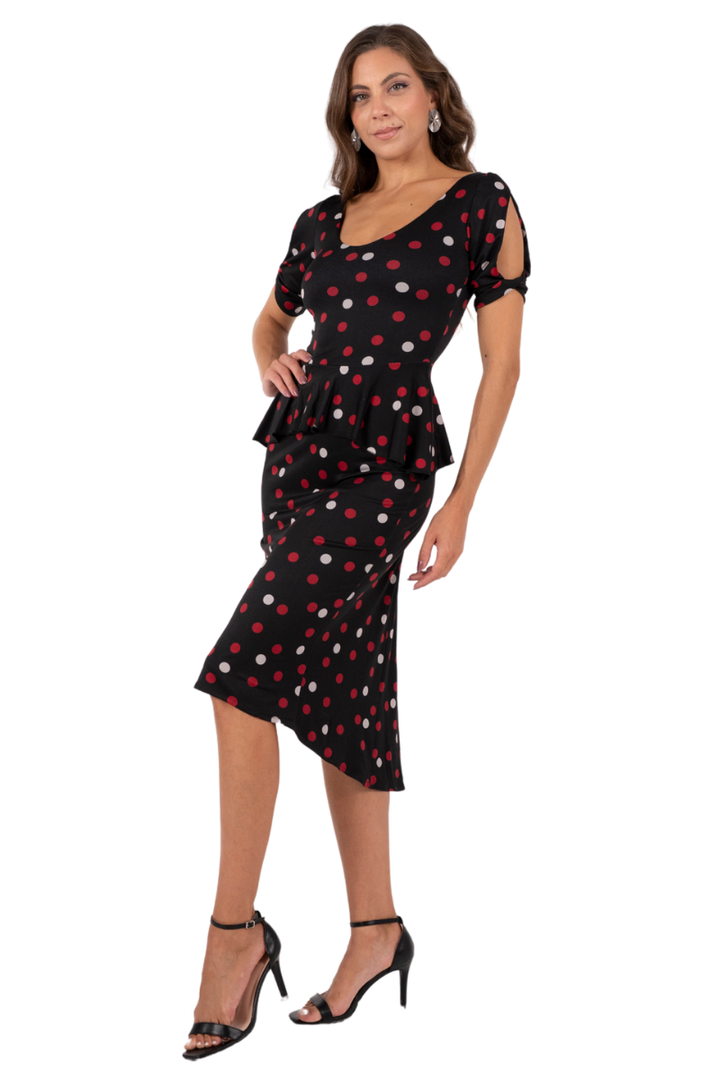 Mixed Polka Dot Peplum Tango Dress