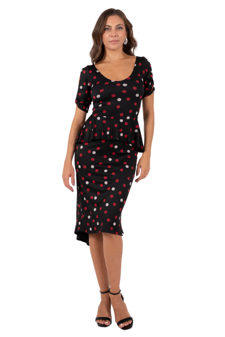 Mixed Polka Dot Peplum Tango Dress