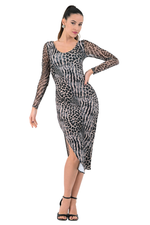 Load image into Gallery viewer, Mixed Animal Print Dress With Mesh Sleeves