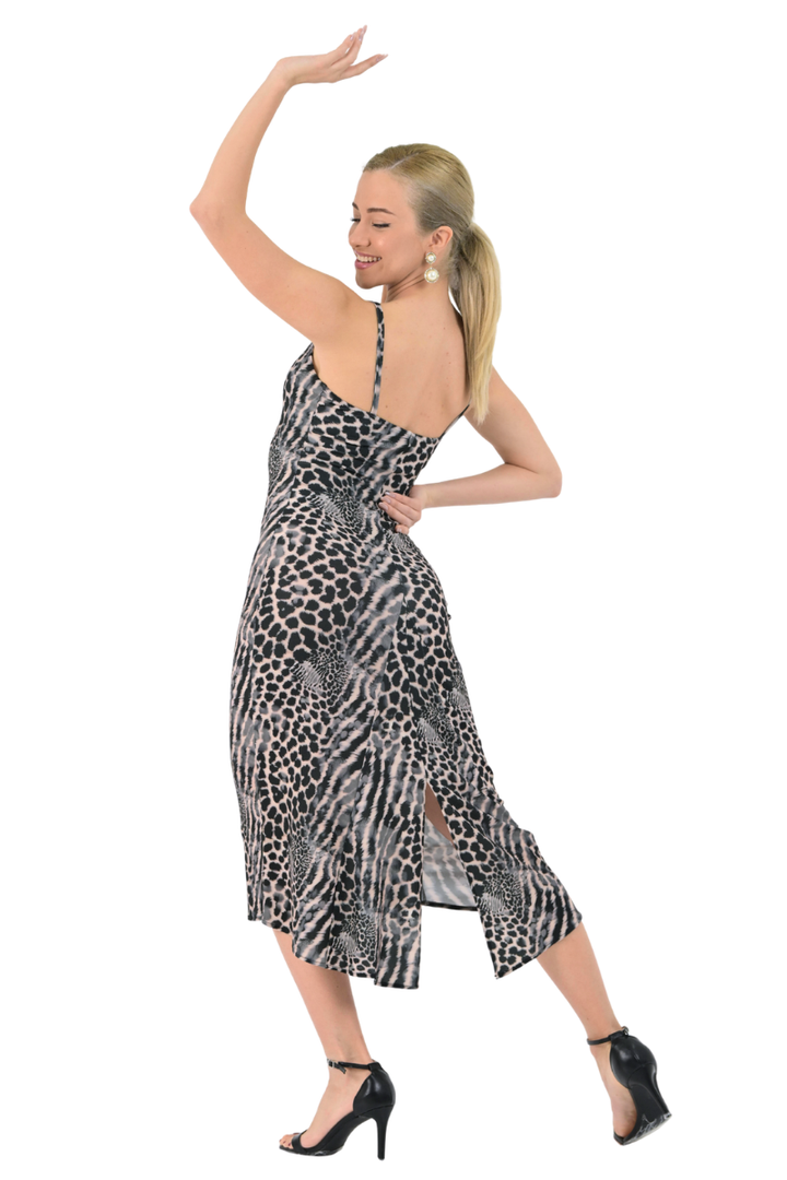 Mixed Animal Print Dress With Slit