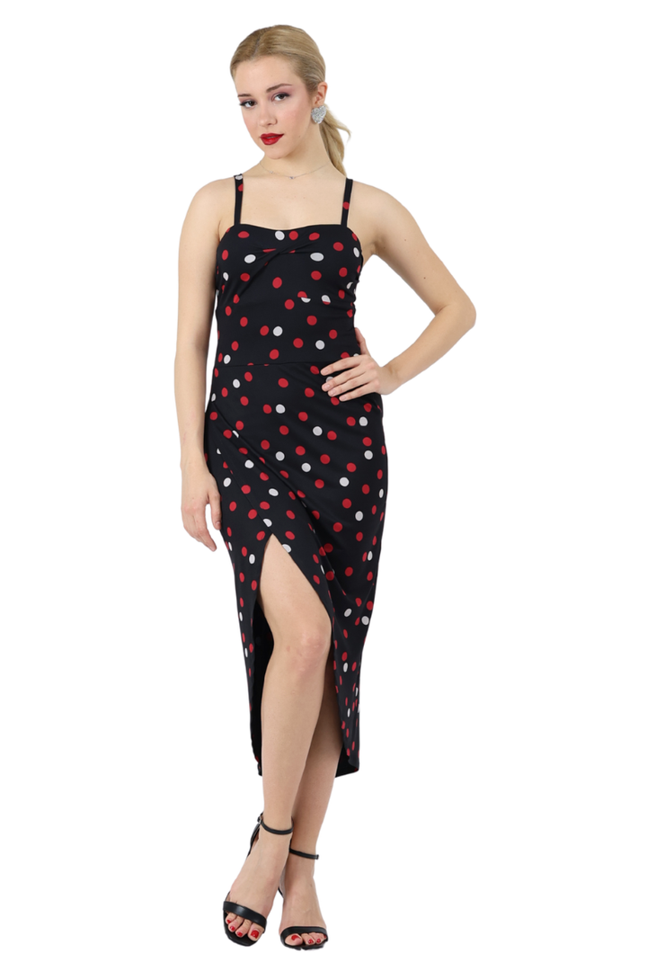 Mixed Polka Dot Dress With Twist Detail