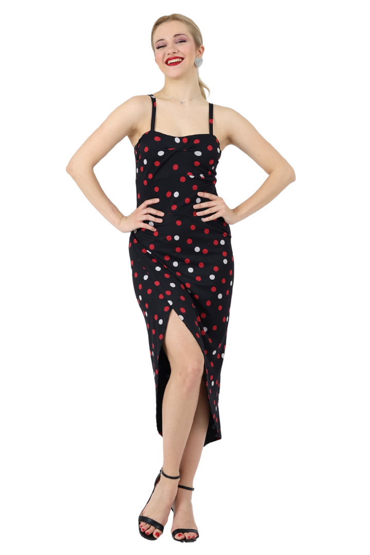 Mixed Polka Dot Dress With Twist Detail