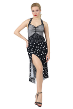 Load image into Gallery viewer, Mixed Polka Dot Halter-neck Tango Dress With Right Slit