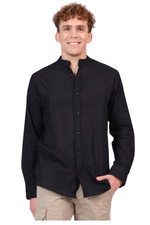 Load image into Gallery viewer, Monochrome Men's Linen Shirt With Mandarin Collar