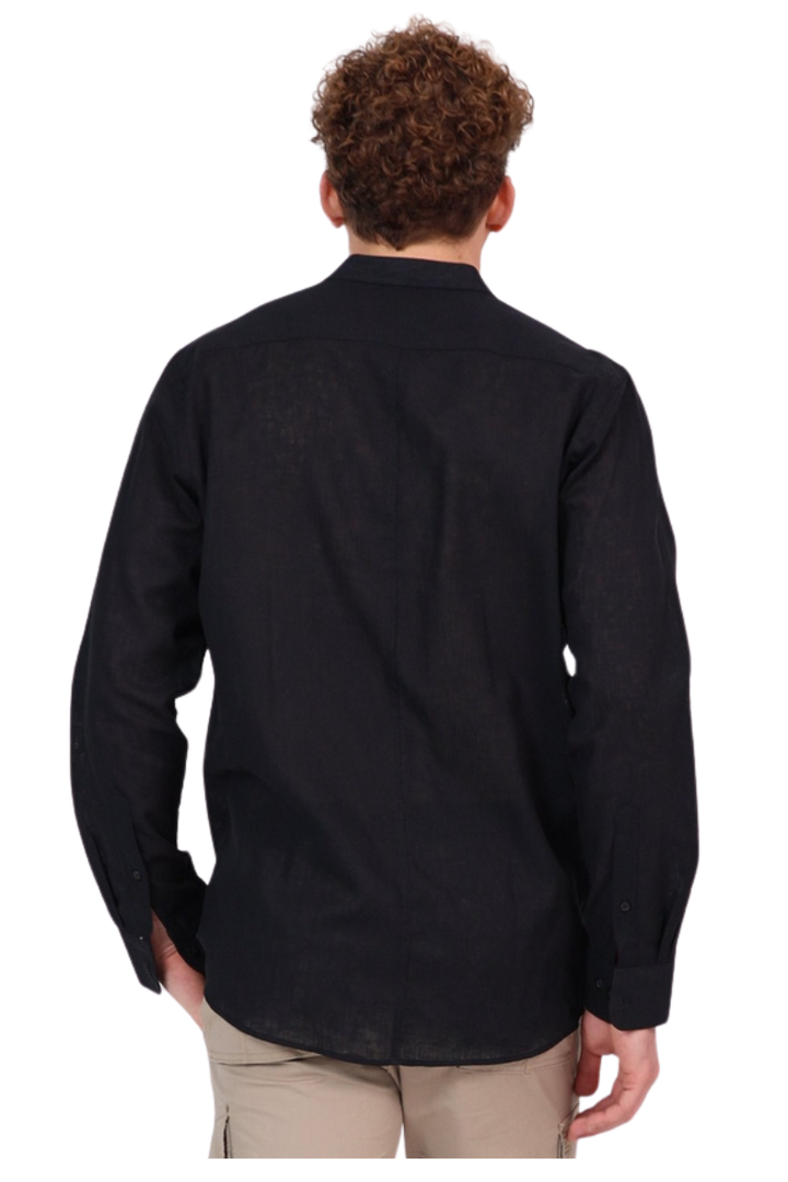 Monochrome Men's Linen Shirt With Mandarin Collar
