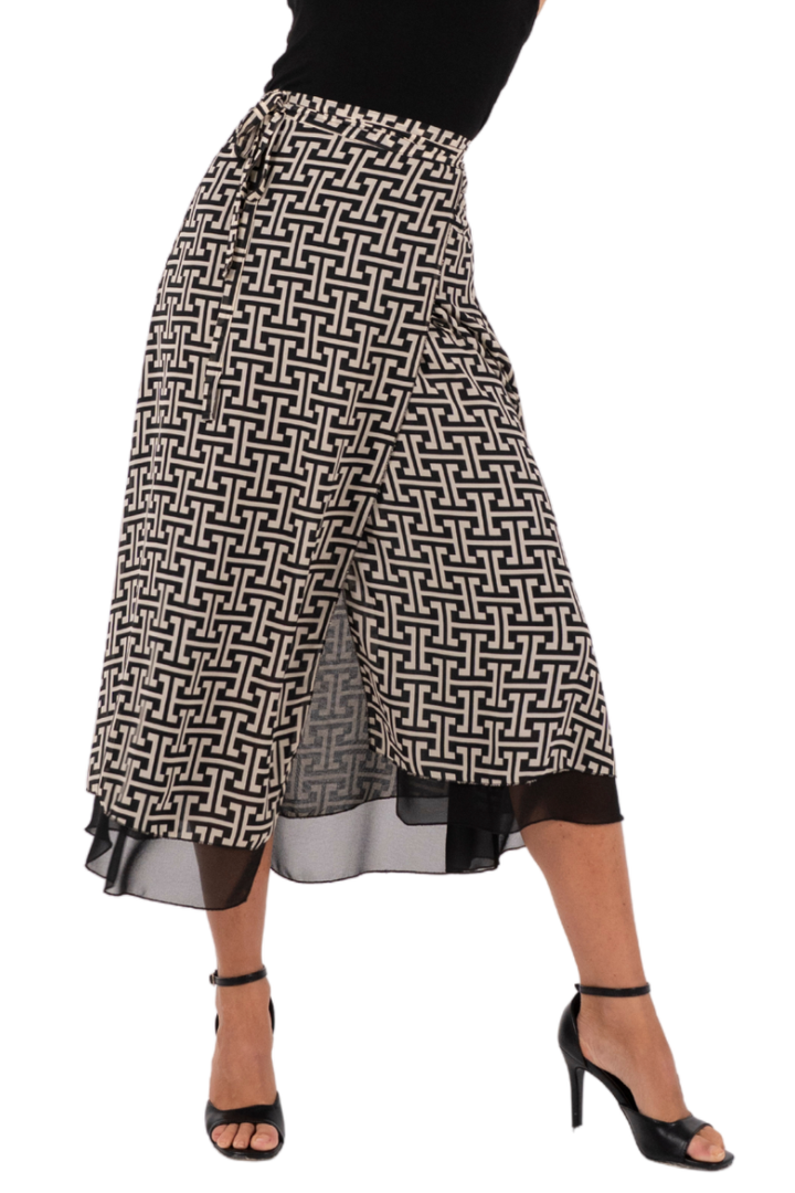 Monogram Print Two-layer Wrap Dance Skirt