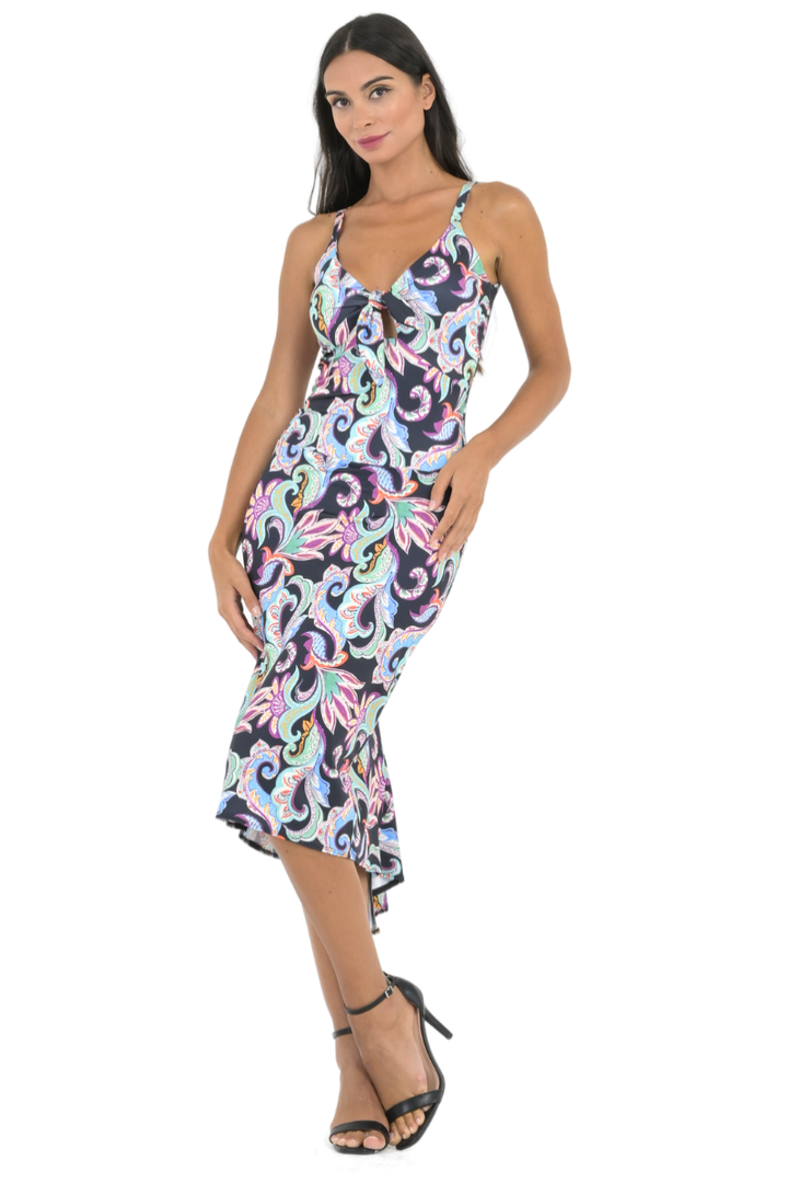 Multicolor Paisley Print Fishtail Dress