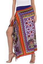 Load image into Gallery viewer, Multicolor Tile Print Satin Tango Skirt with Ruffled Slit 