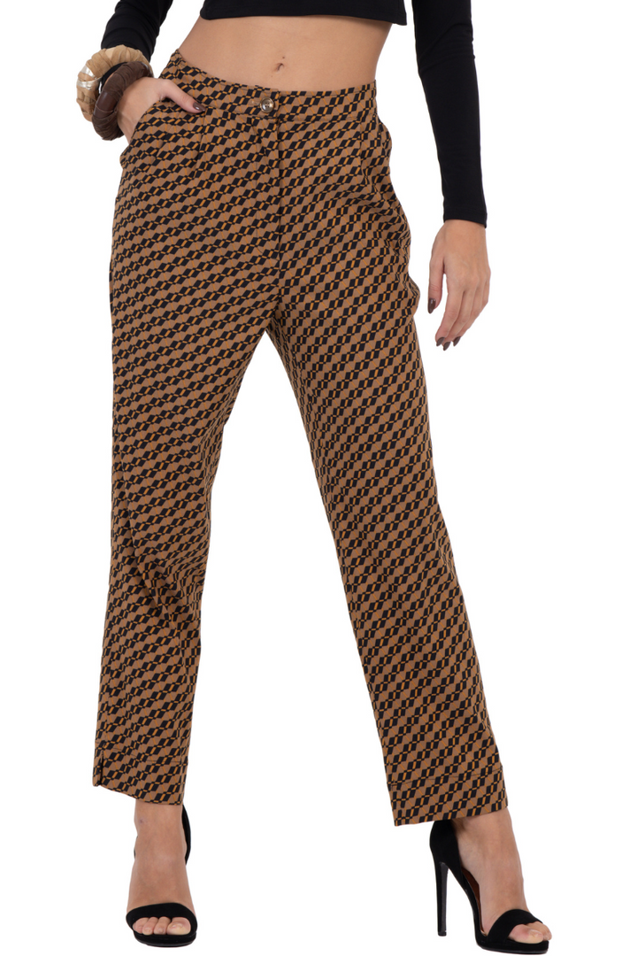 Mustard Geometric Print Tailored Trousers