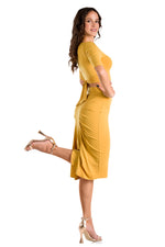 Load image into Gallery viewer, Mustard Yellow Waist Tie Top With Short Sleeves
