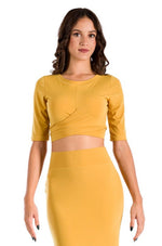 Load image into Gallery viewer, Mustard Yellow Waist Tie Top With Short Sleeves
