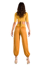 Load image into Gallery viewer, Mustard Yellow Waist Tie Top With Short Sleeves
