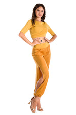 Load image into Gallery viewer, Mustard Yellow Waist Tie Top With Short Sleeves
