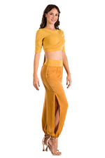 Load image into Gallery viewer, Mustard Yellow Waist Tie Top With Short Sleeves
