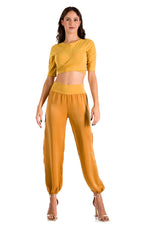 Load image into Gallery viewer, Mustard Yellow Waist Tie Top With Short Sleeves
