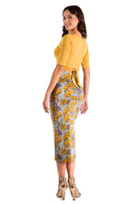 Load image into Gallery viewer, Mustard Yellow Waist Tie Top With Short Sleeves
