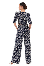 Load image into Gallery viewer, Navy Blue Floral Print Wide-Leg Pants