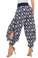 Load image into Gallery viewer, Navy Blue Floral Print Harem Pants With Slits
