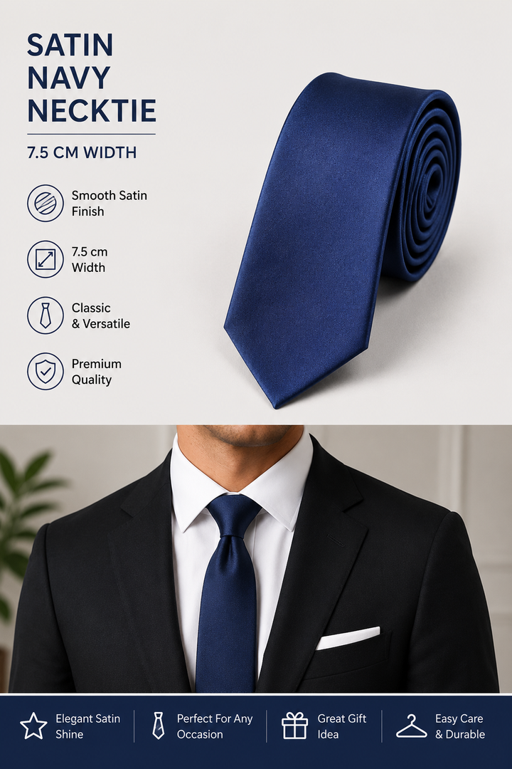 Navy Blue Men's Satin Necktie