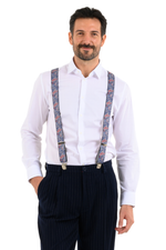 Load image into Gallery viewer, Navy Paisley Print Men&#39;s Adjustable Suspenders
