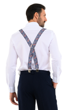 Load image into Gallery viewer, Navy Paisley Print Men&#39;s Adjustable Suspenders
