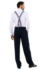 Load image into Gallery viewer, Navy Paisley Print Men&#39;s Adjustable Suspenders
