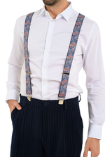 Load image into Gallery viewer, Navy Paisley Print Men&#39;s Adjustable Suspenders
