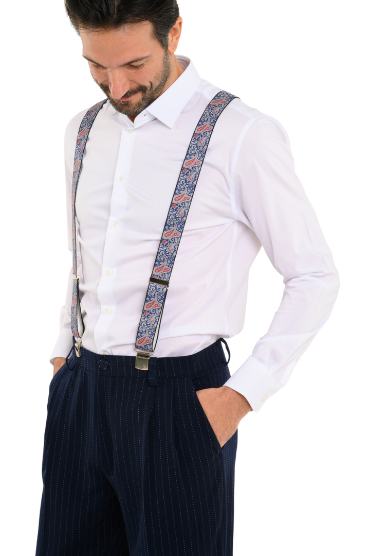 Navy Paisley Print Men's Adjustable Suspenders conDiva Navy Paisley Print Men's Adjustable Suspenders conDiva