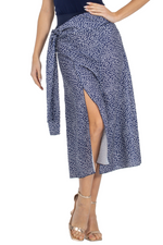 Load image into Gallery viewer, Navy Polka-Dot Matte Satin Dance Skirt With Tie &amp; Slit
