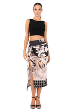 Load image into Gallery viewer, Neutral Leaf Print Wrap Skirt With High Slit
