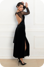 Load image into Gallery viewer, Velvet Tango Dress with Polka Dot Mesh &amp; Open Back