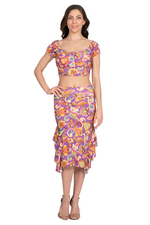 Load image into Gallery viewer, Floral Paisley Print Midi Dance Skirt With Side Ruffles
