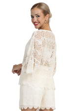Load image into Gallery viewer, Off-White Boxy Lace Crop Top With Sleeves