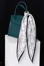 Load image into Gallery viewer, Off-white Floral Satin Diamond Scarf With Black Outline